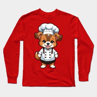 Cute Chef Dog Cartoon Illustration Long Sleeve T-Shirt